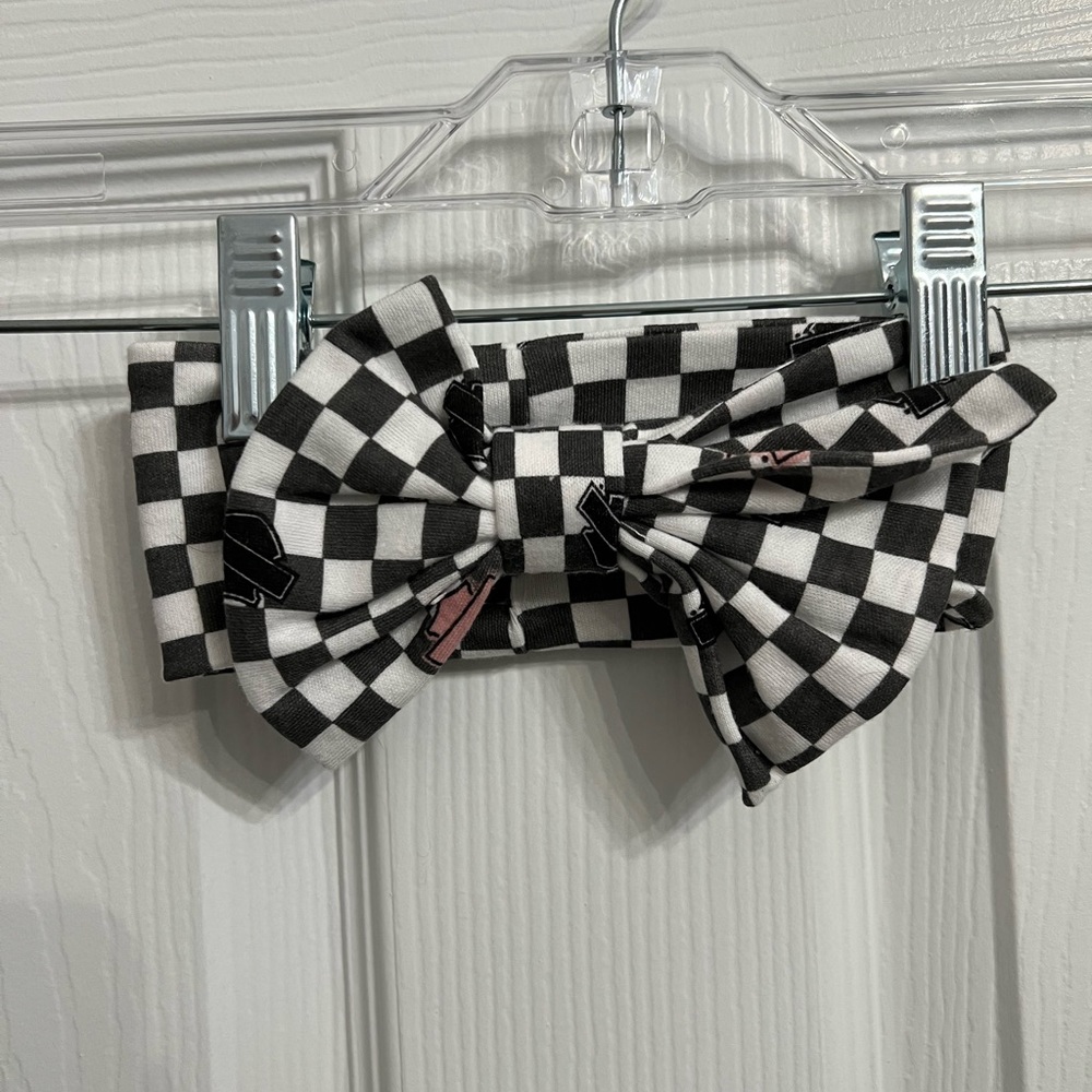 Harley Davidson 18 months baby checked black and white headband bow